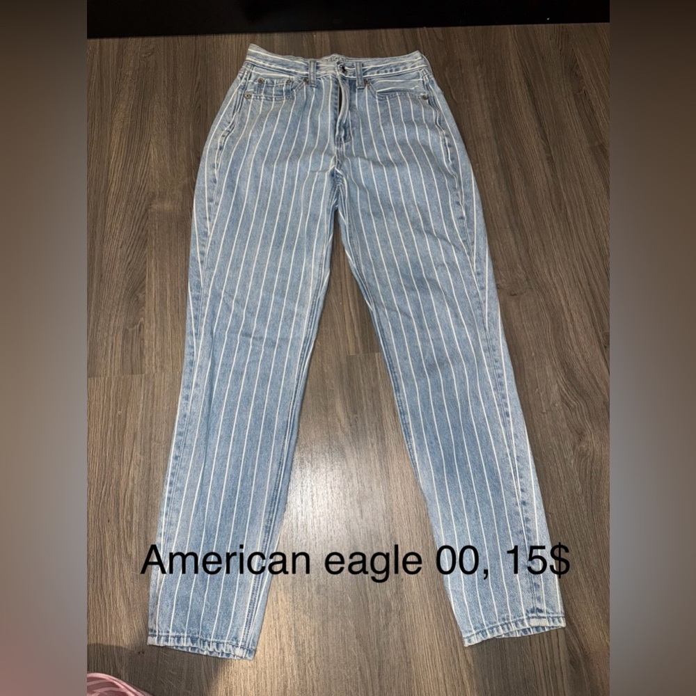 American Eagle Outfitters Women's High Rise Blue Jeans with White Stripes